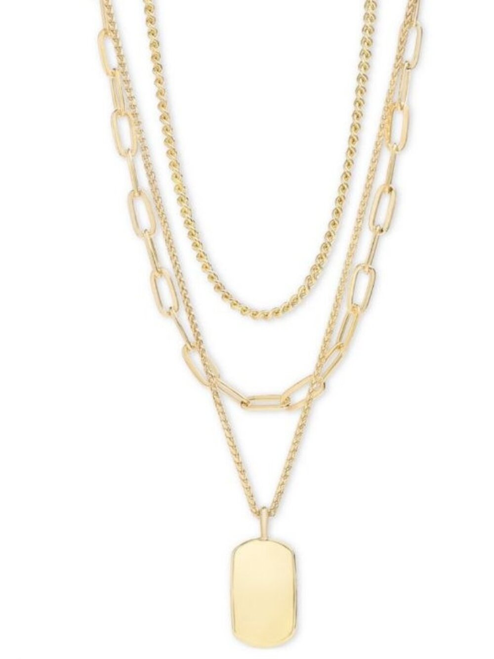 On 34th 3-row Chain Dog Tag Pendant Necklace, 16 to 19"+2" extender